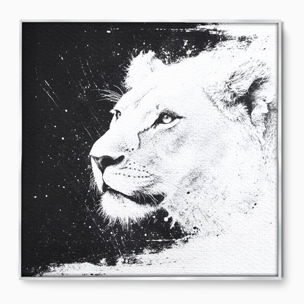 Tablou canvas cu tablou canvas cu leoaica in profil, in rama de aluminiu argintiu